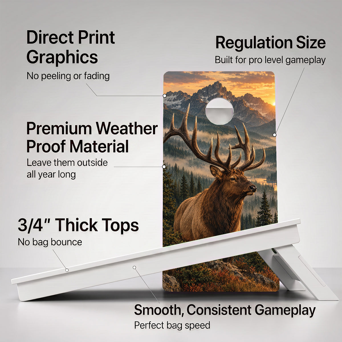 Bull Elk Sunset Weather Proof Cornhole Boards
