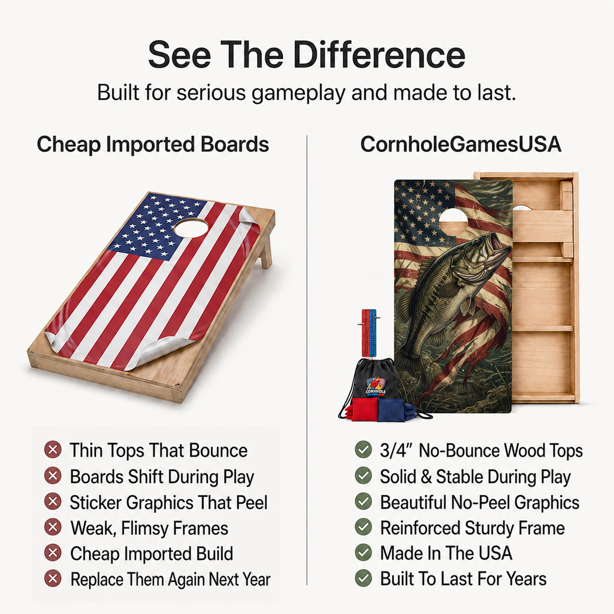 Waving Flag Bass Professional Cornhole Boards