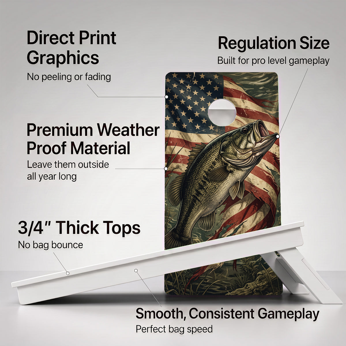 Waving Flag Bass Weather Proof Cornhole Boards