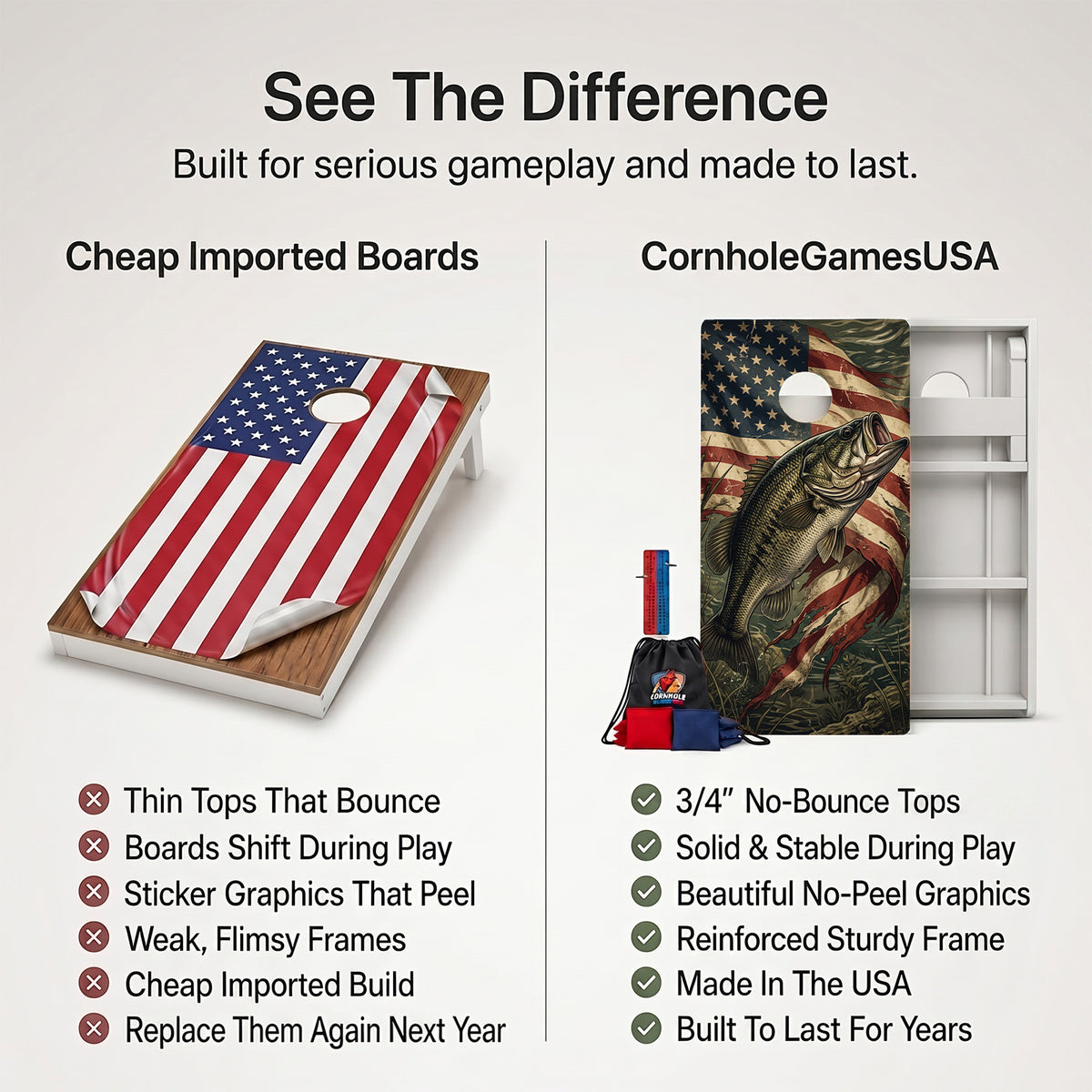 Waving Flag Bass Weather Proof Cornhole Boards