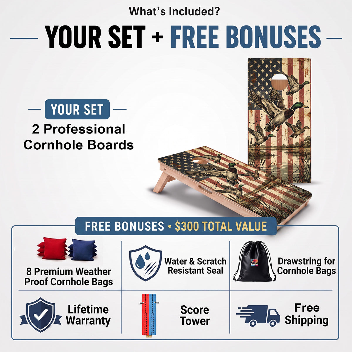 American Flag Mallards Professional Cornhole Boards