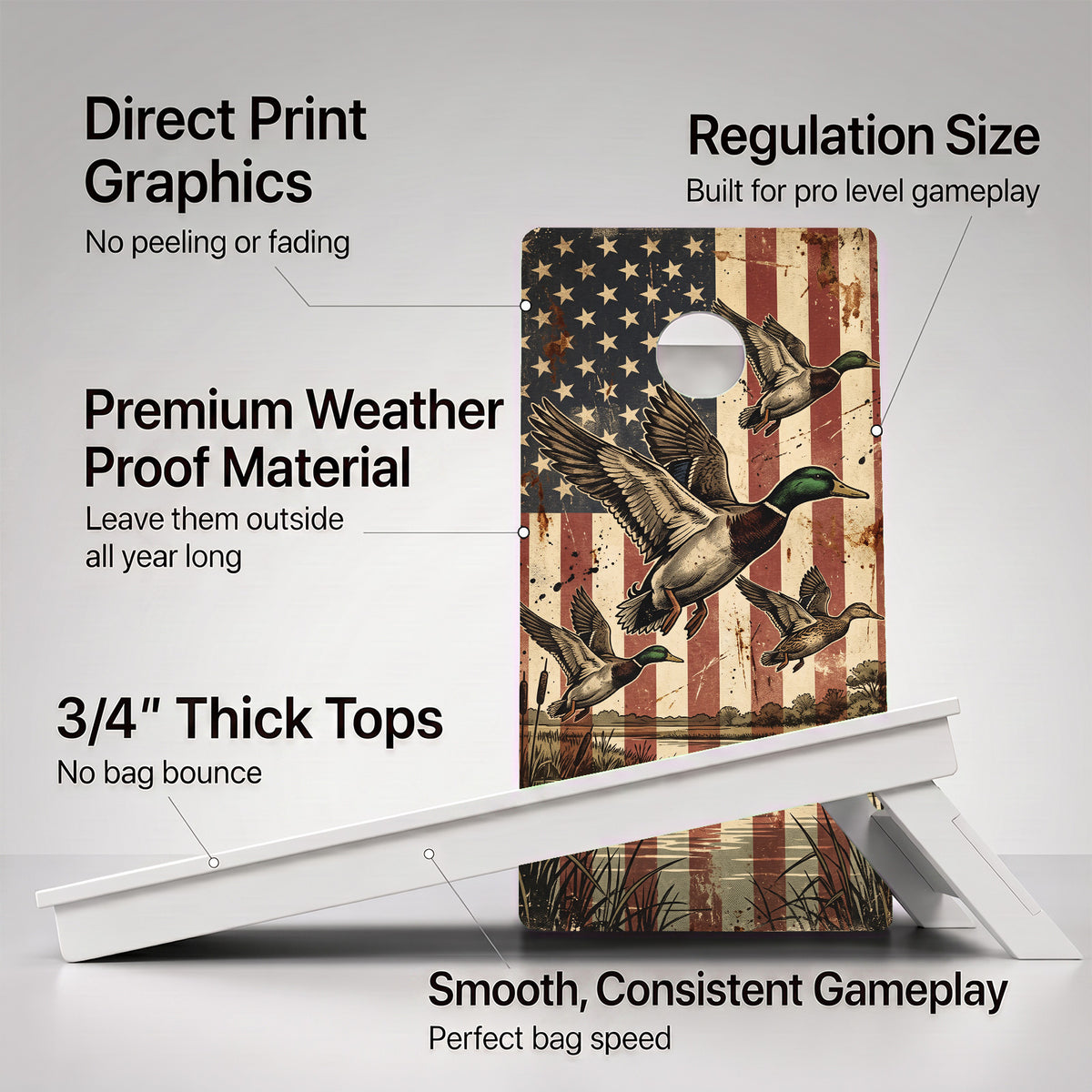 American Flag Mallards Weather Proof Cornhole Boards