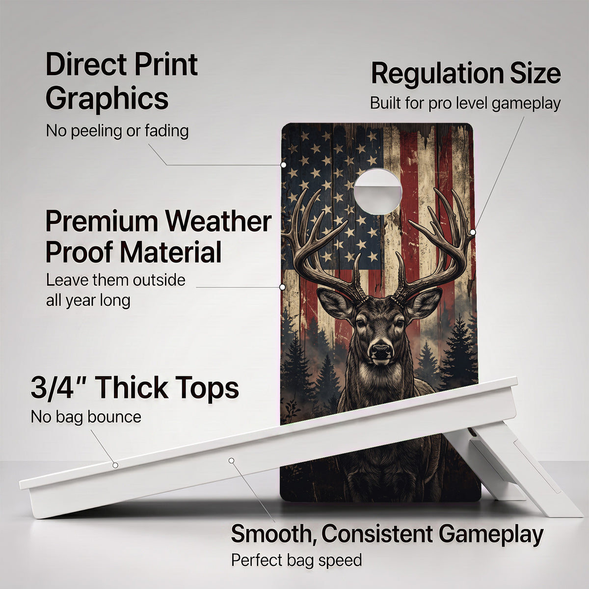 American Flag Buck Weather Proof Cornhole Boards