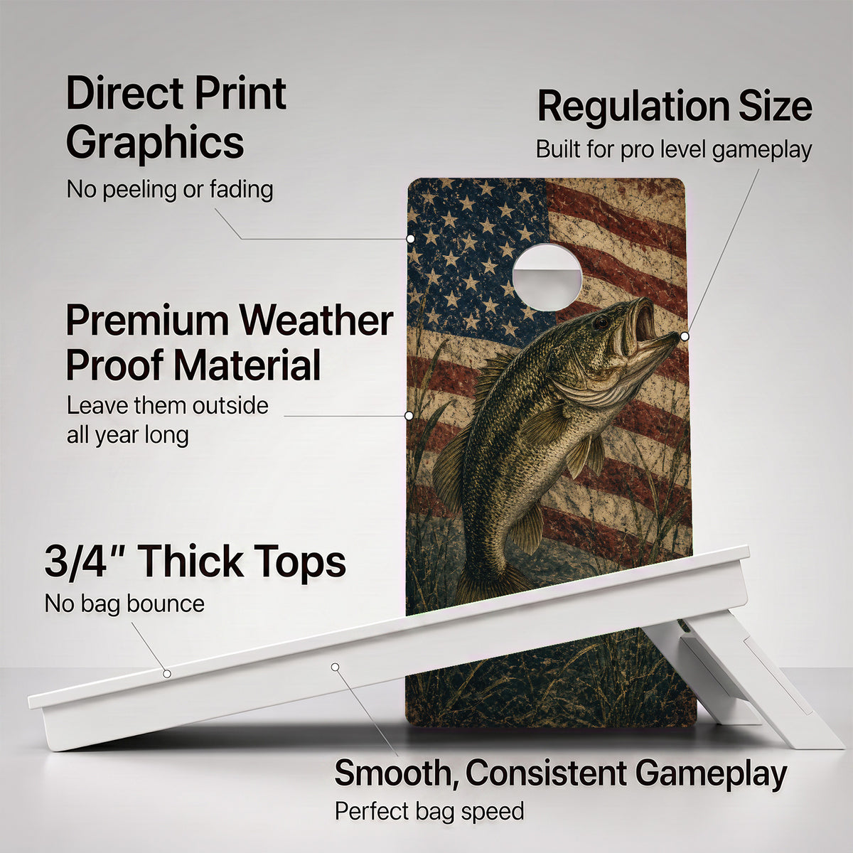 Faded Flag Bass Weather Proof Cornhole Boards