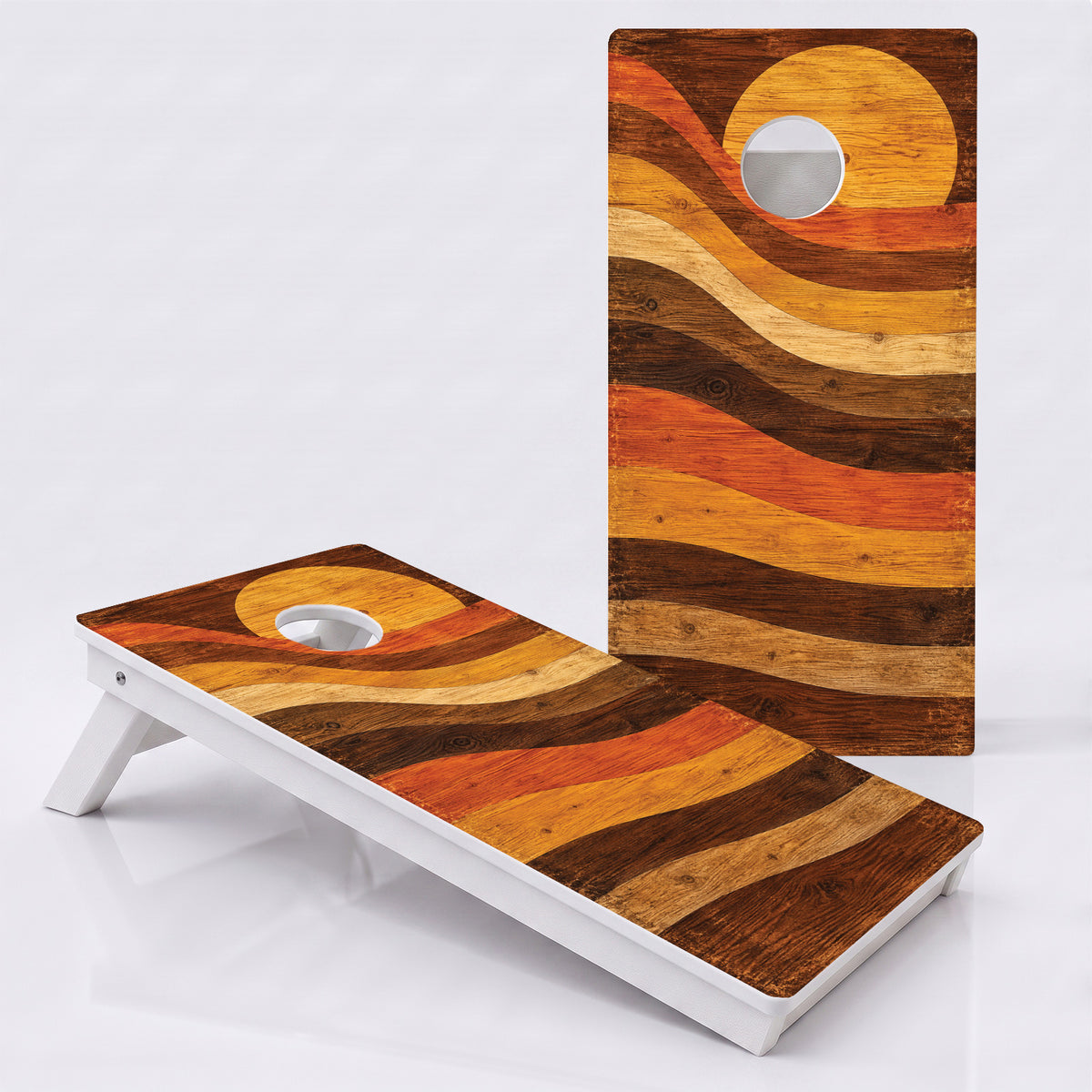 Retro Wood Sunset Weather Proof Cornhole Boards