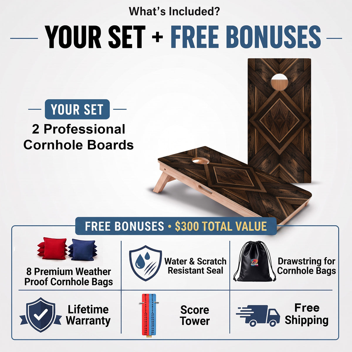 Walnut Diamond Inlay Professional Cornhole Boards