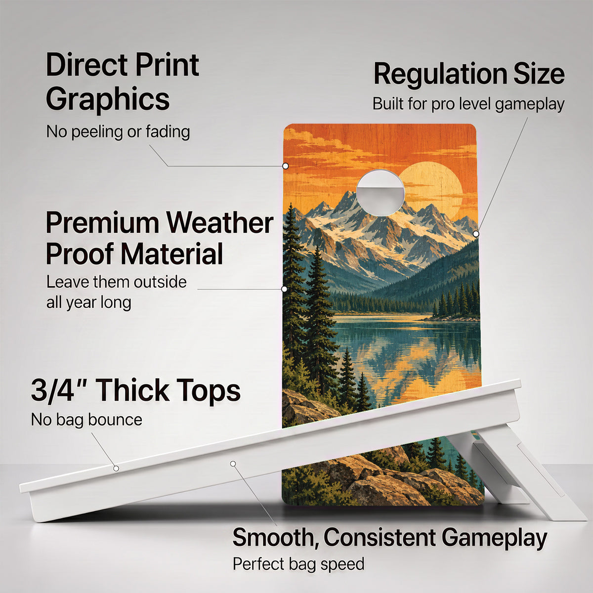Alpine Lake Sunset Weather Proof Cornhole Boards