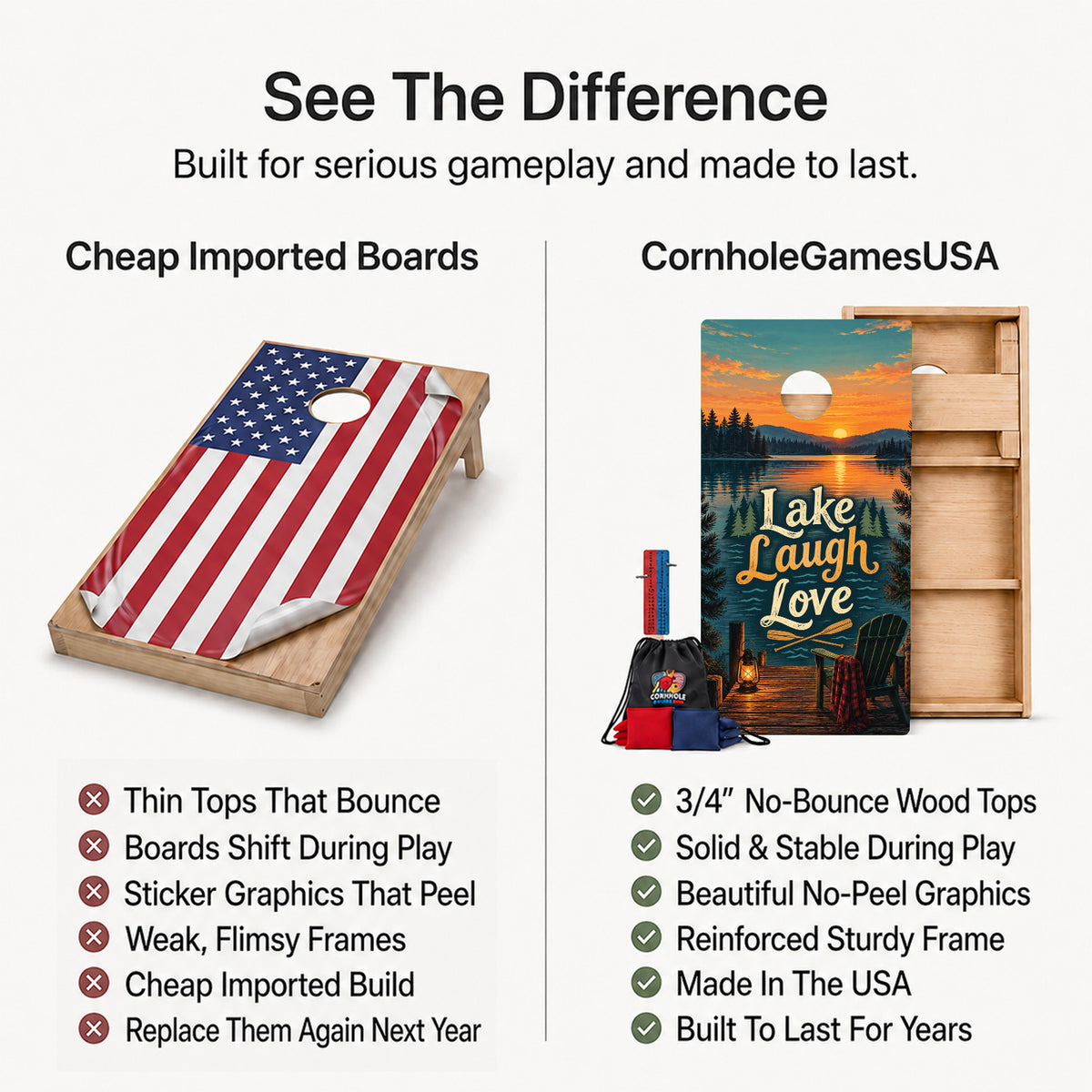 Lake Laugh Love Professional Cornhole Boards