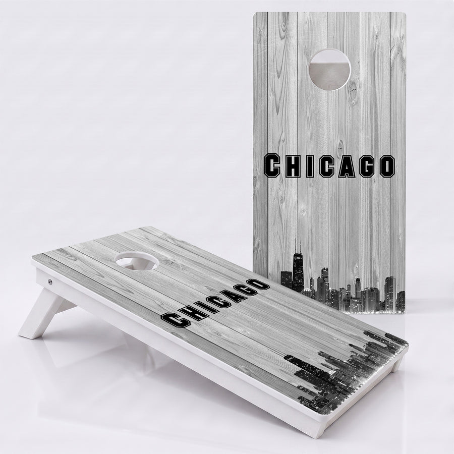 Chicago Black & White City Baseball Weather Proof Cornhole Boards