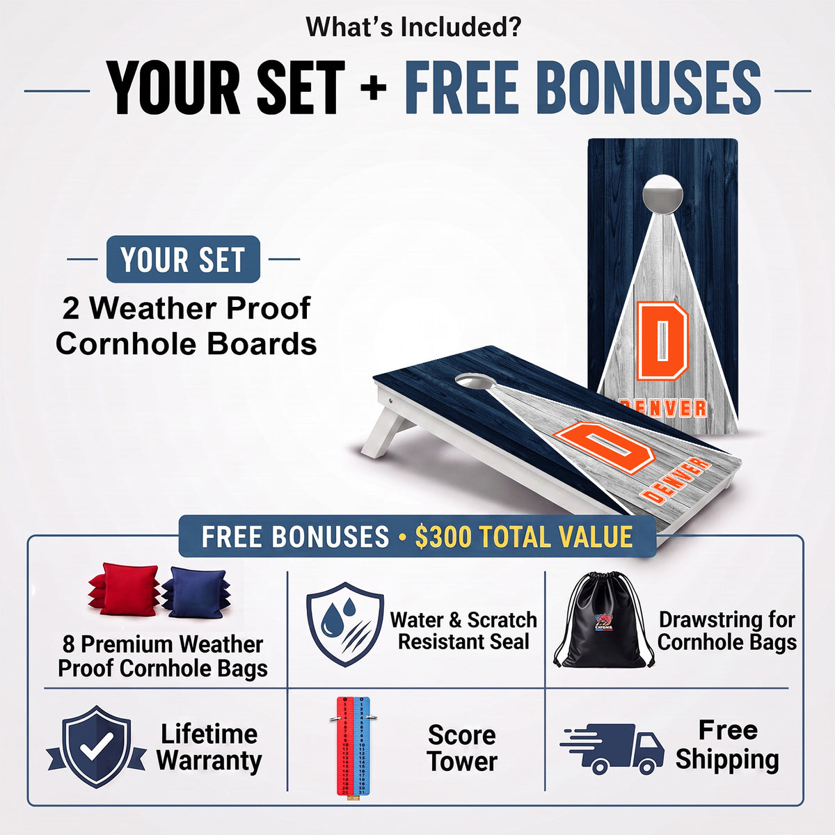 Denver Pennant Football Weather Proof Cornhole Boards