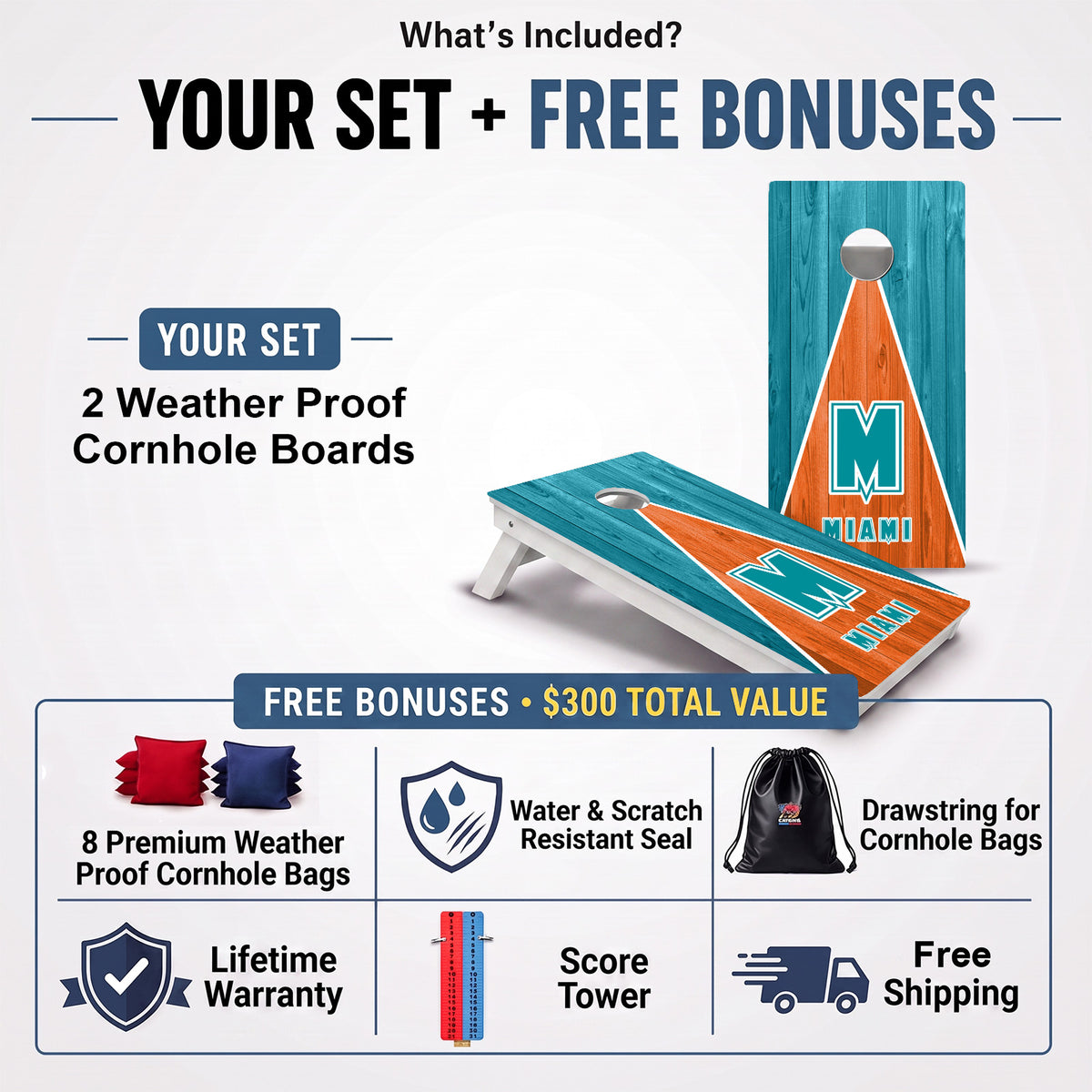 Miami Pennant Football Weather Proof Cornhole Boards