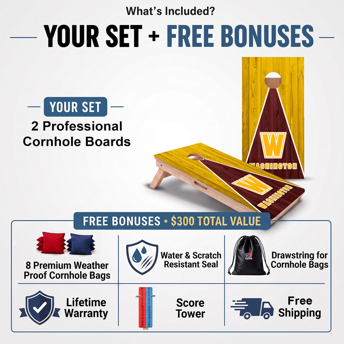 Washington Pennant Football Professional Cornhole Boards