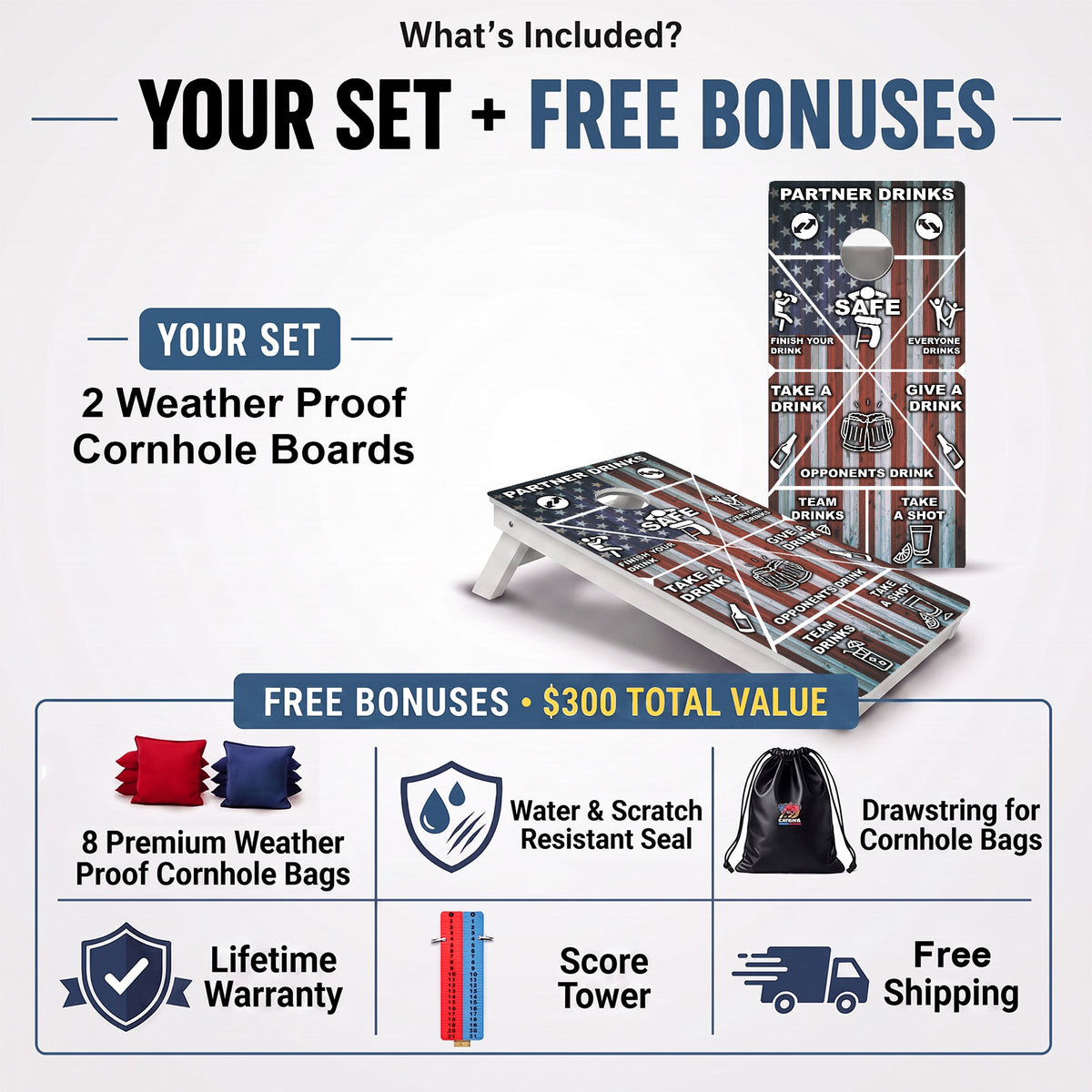 American Flag Drinking Game Weather Proof Cornhole Boards