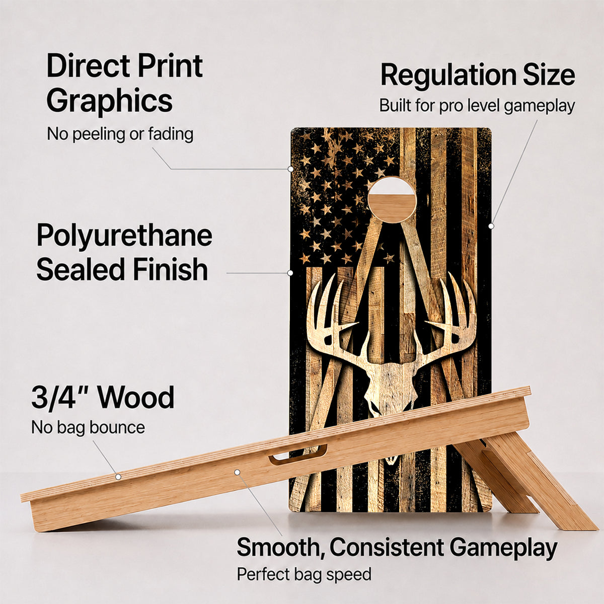 Deer Skull American Flag Professional Cornhole Boards