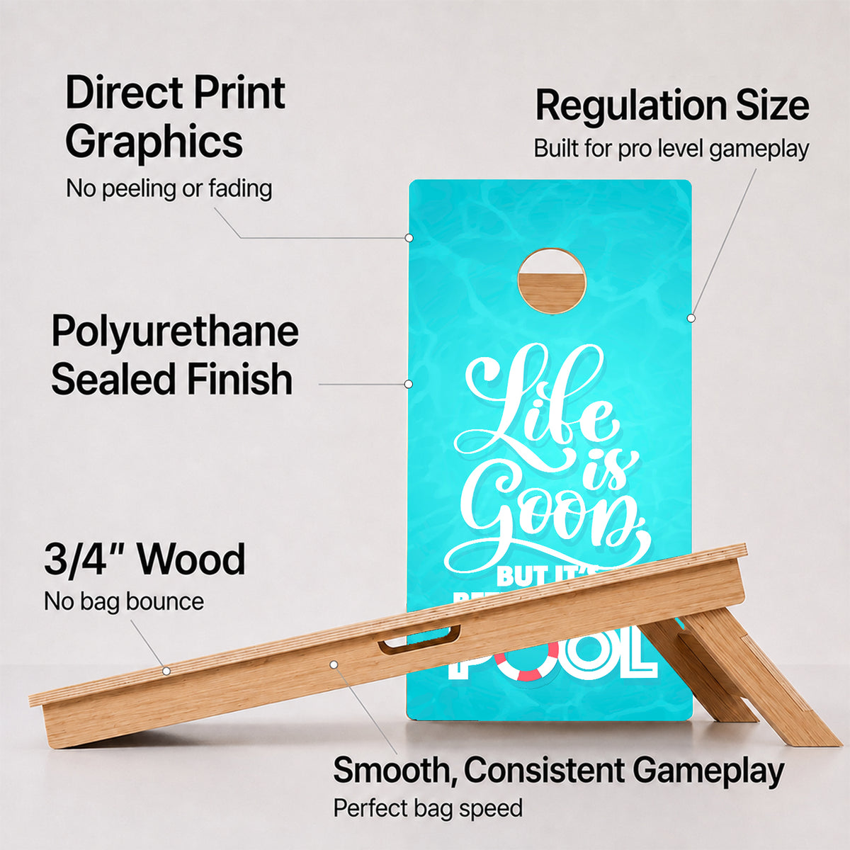 Life Is Good But It's Better By The Pool Professional Cornhole Boards