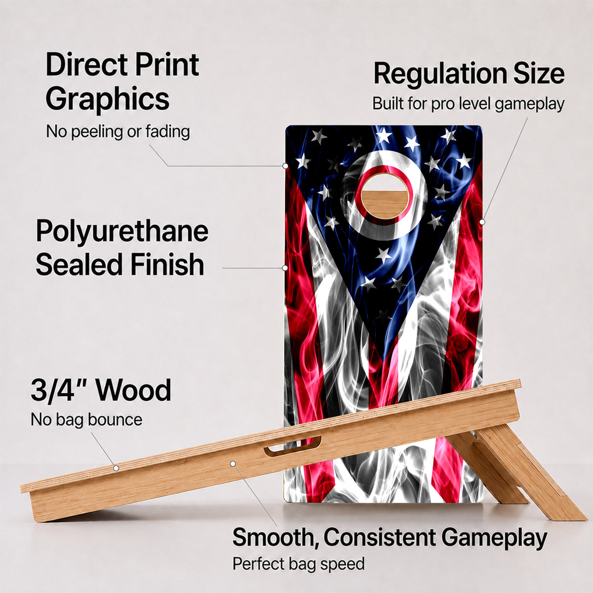 Ohio Flag Professional Cornhole Boards