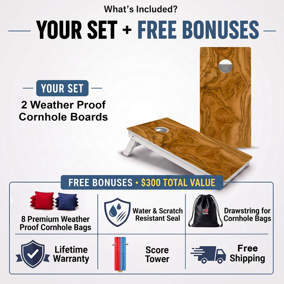 Wood Grain Weather Proof Cornhole Boards