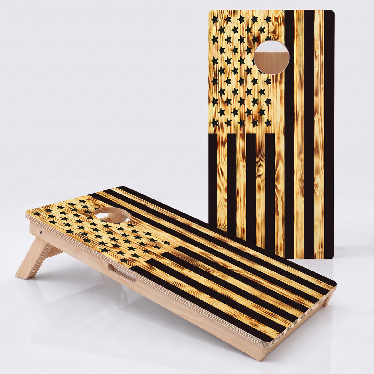 Wood Burnt American Flag Professional Cornhole Boards