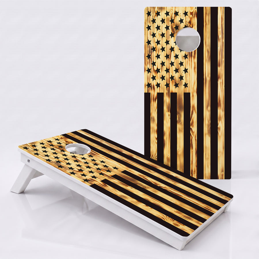Wood Burnt American Flag Weather Proof Cornhole Boards