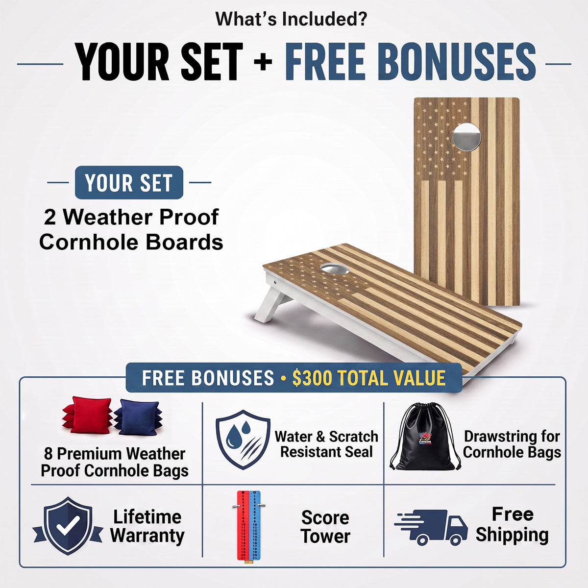 Wood American Flag Weather Proof Cornhole Boards