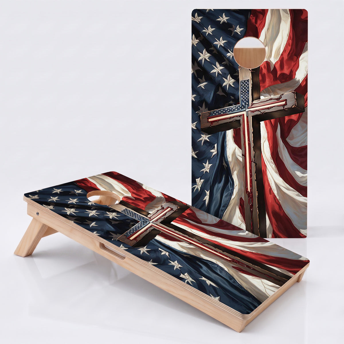 American Flag Cross Professional Cornhole Boards