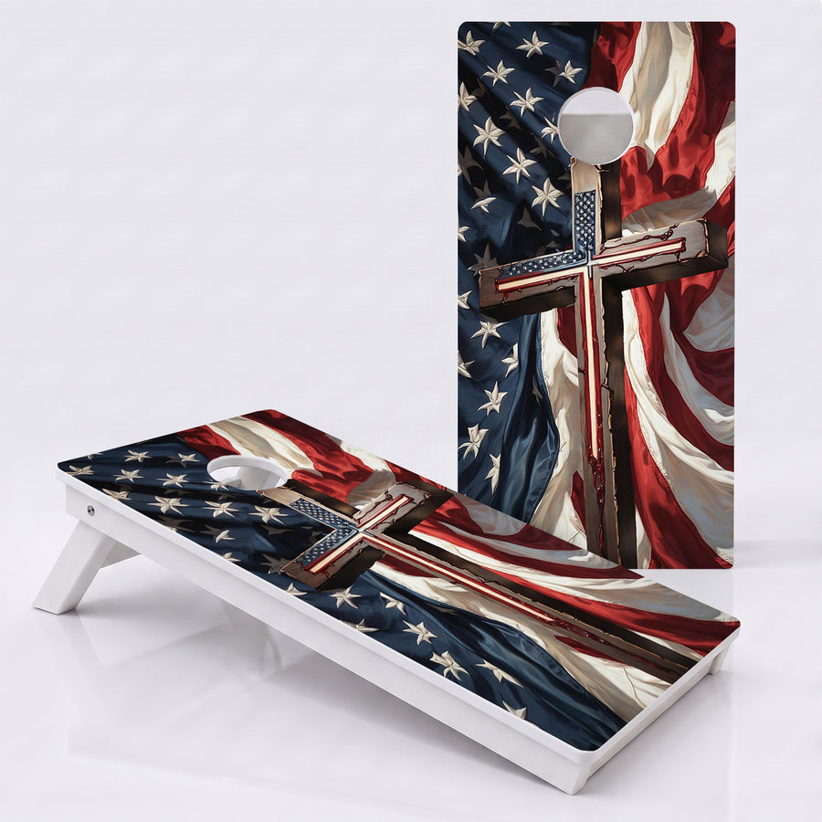 American Flag Cross Weather Proof Cornhole Boards