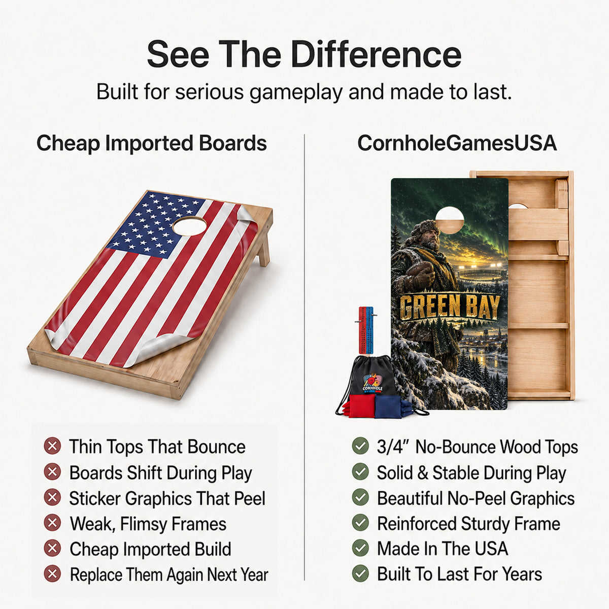 Green Bay Football Professional Cornhole Boards
