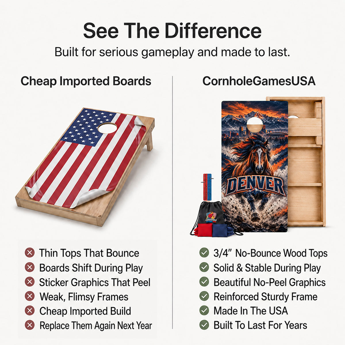 Denver Football Professional Cornhole Boards
