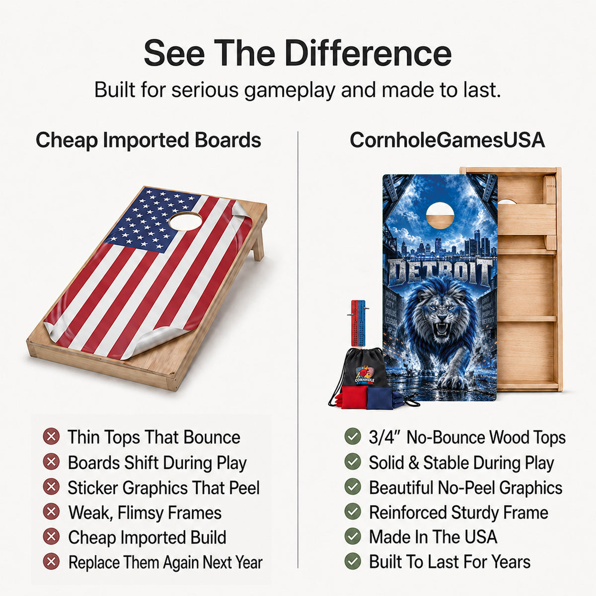 Detroit Football Professional Cornhole Boards