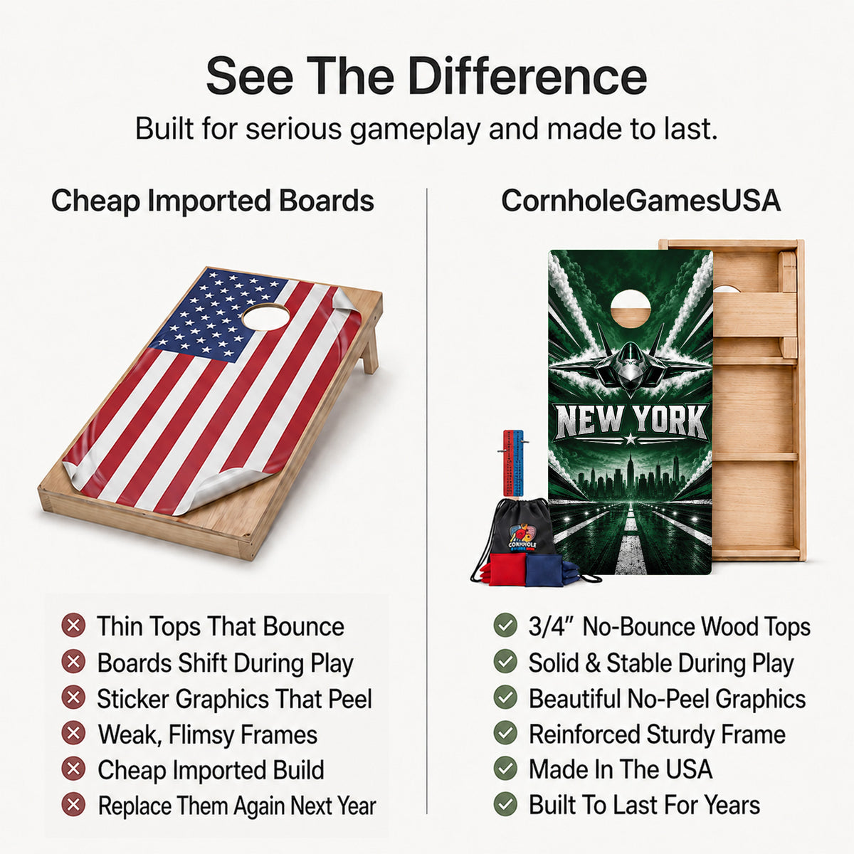 New York Fighter Jet Football Professional Cornhole Boards