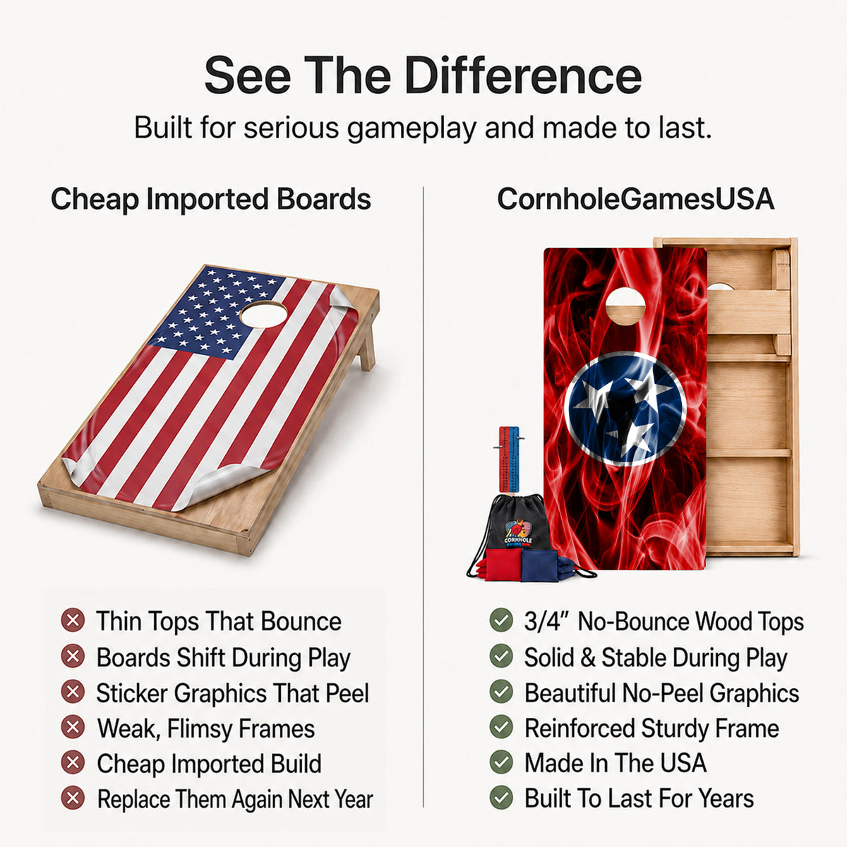 Tennessee Flag Professional Cornhole Boards