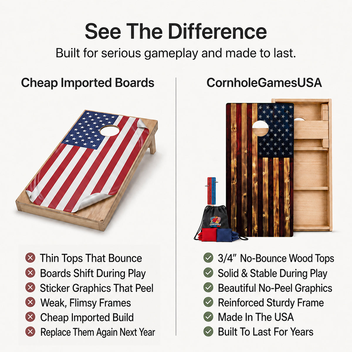 Rustic American Flag Professional Cornhole Boards