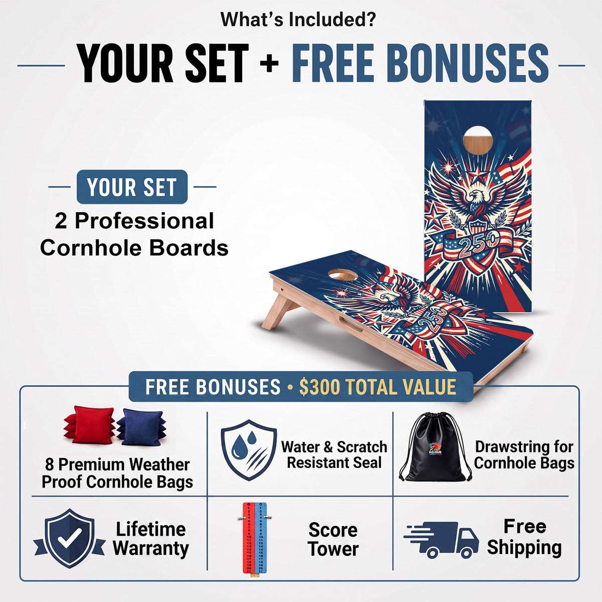 Americas 250th Anniversary Professional Cornhole Boards