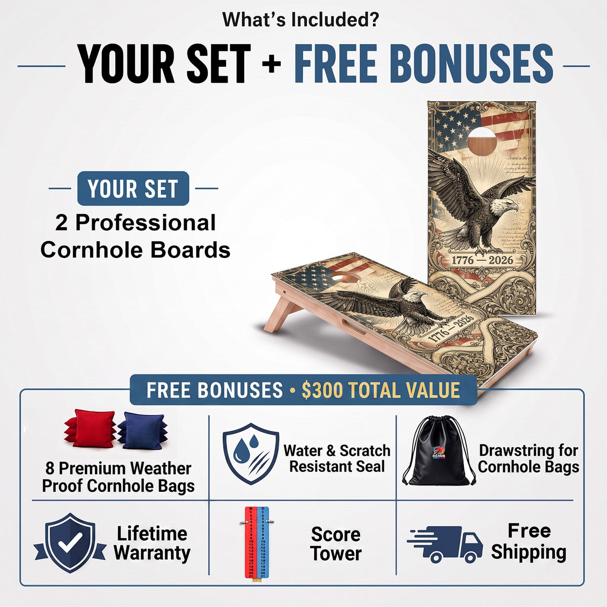 1776-2026 Professional Cornhole Boards
