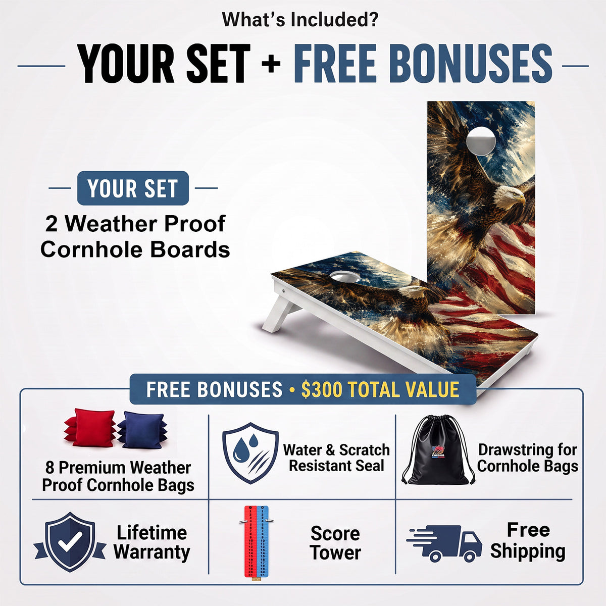 American Bald Eagle Weather Proof Cornhole Boards