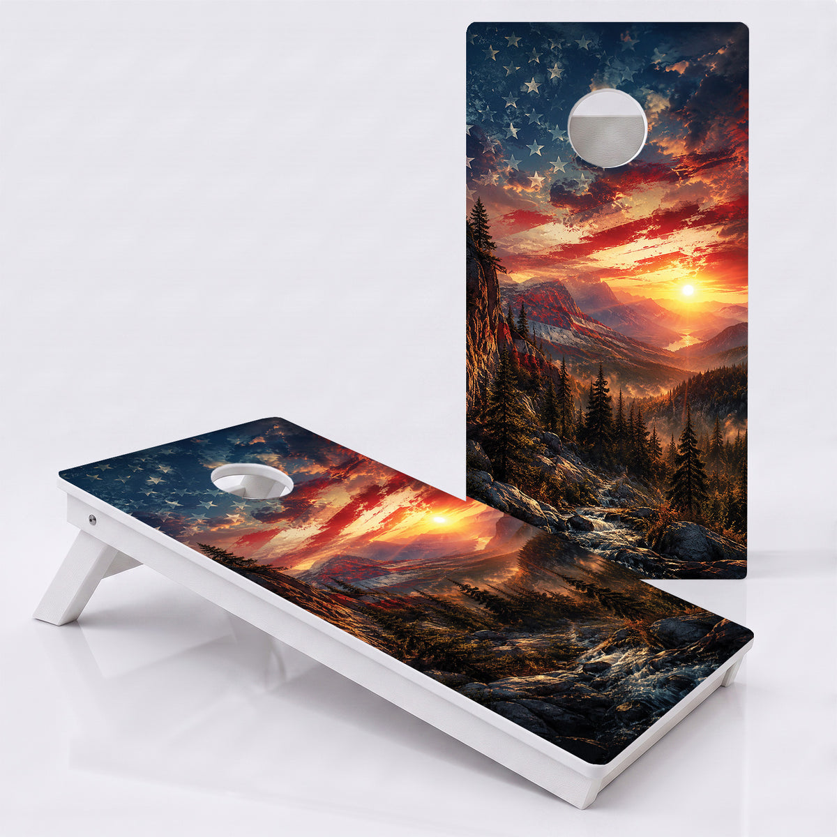 American Flag Mountains Weather Proof Cornhole Boards