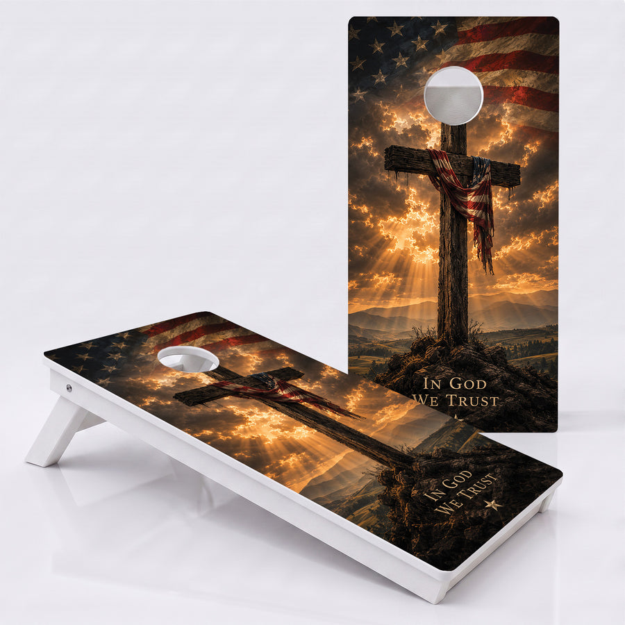 American Flag Cross Weather Proof Cornhole Boards
