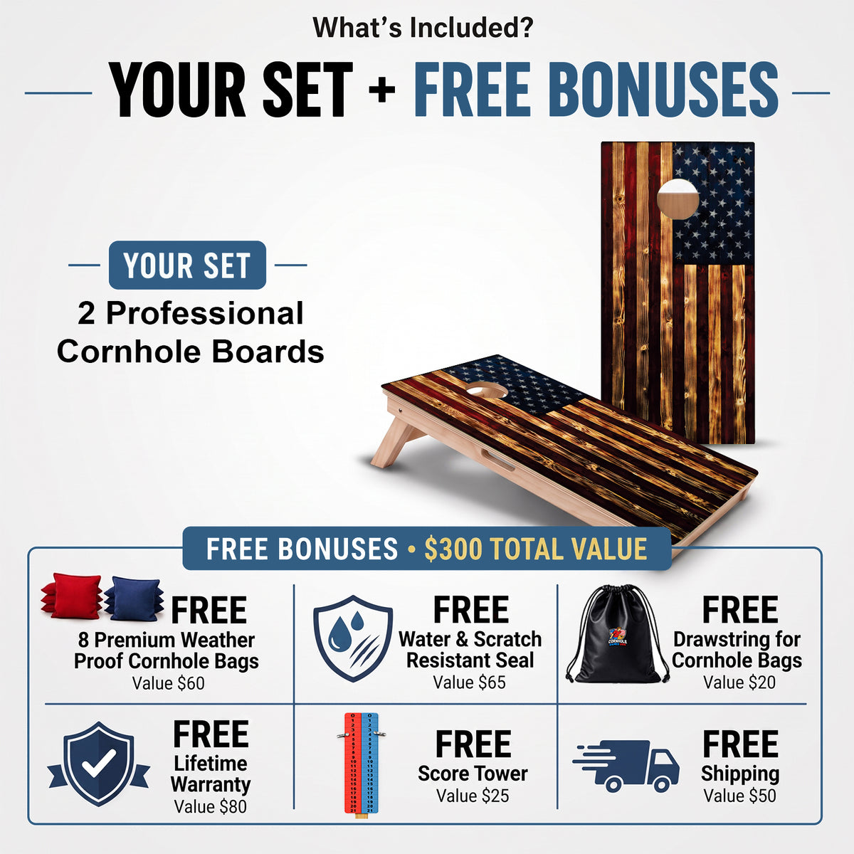 Rustic American Flag Professional Cornhole Boards