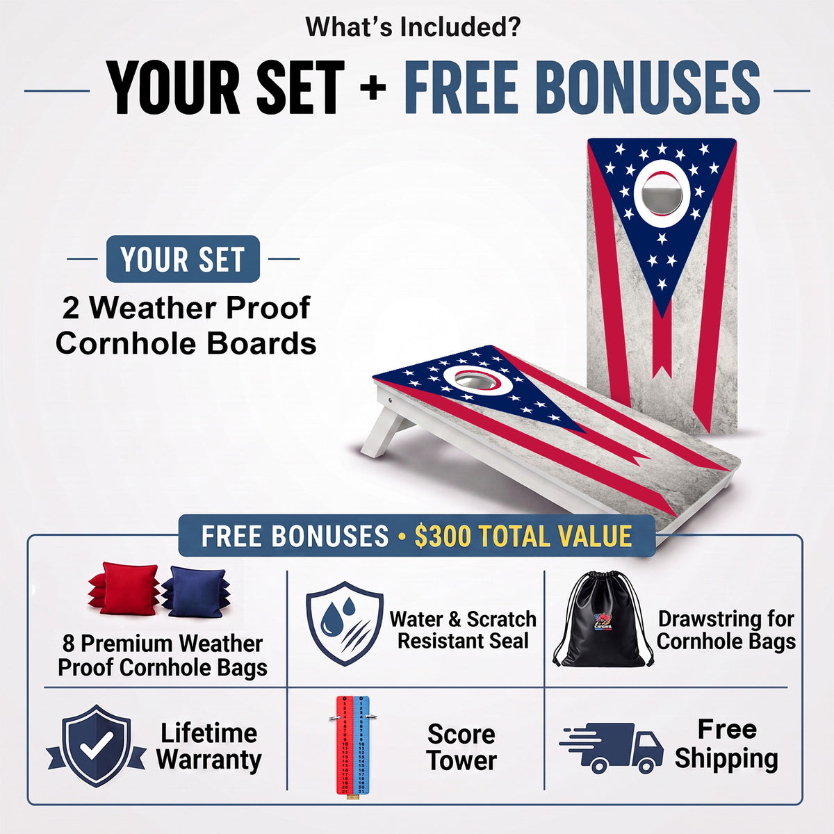 Ohio Flag Weather Proof Cornhole Boards