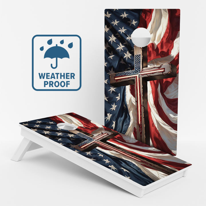 American Flag Cross Weather Proof Cornhole Boards