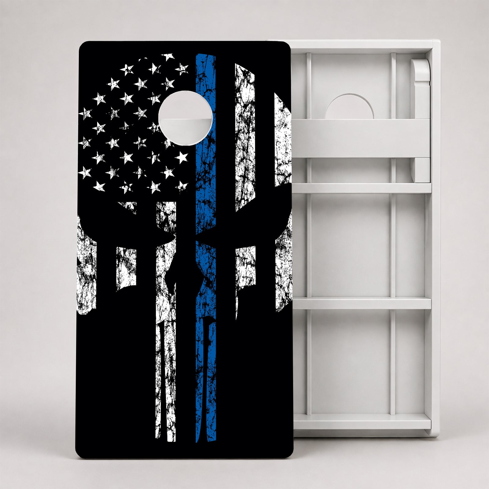 Blue Line Punisher Skull Weather Proof Cornhole Boards