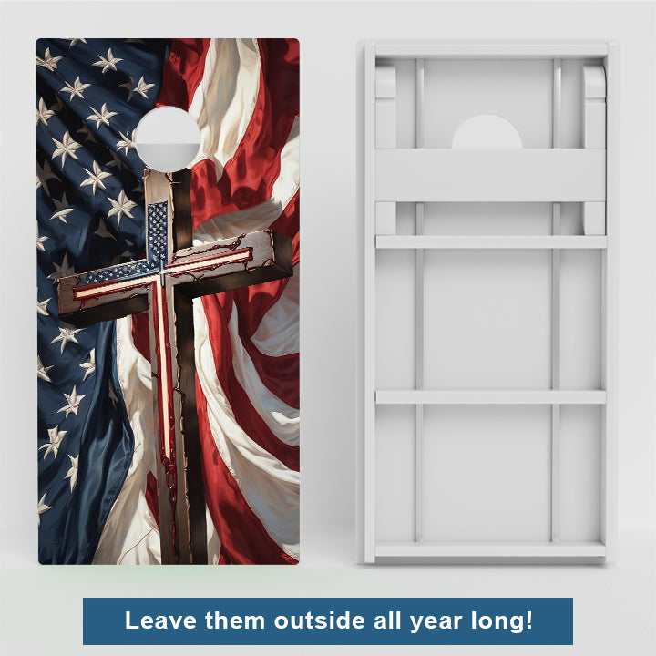 American Flag Cross Weather Proof Cornhole Boards