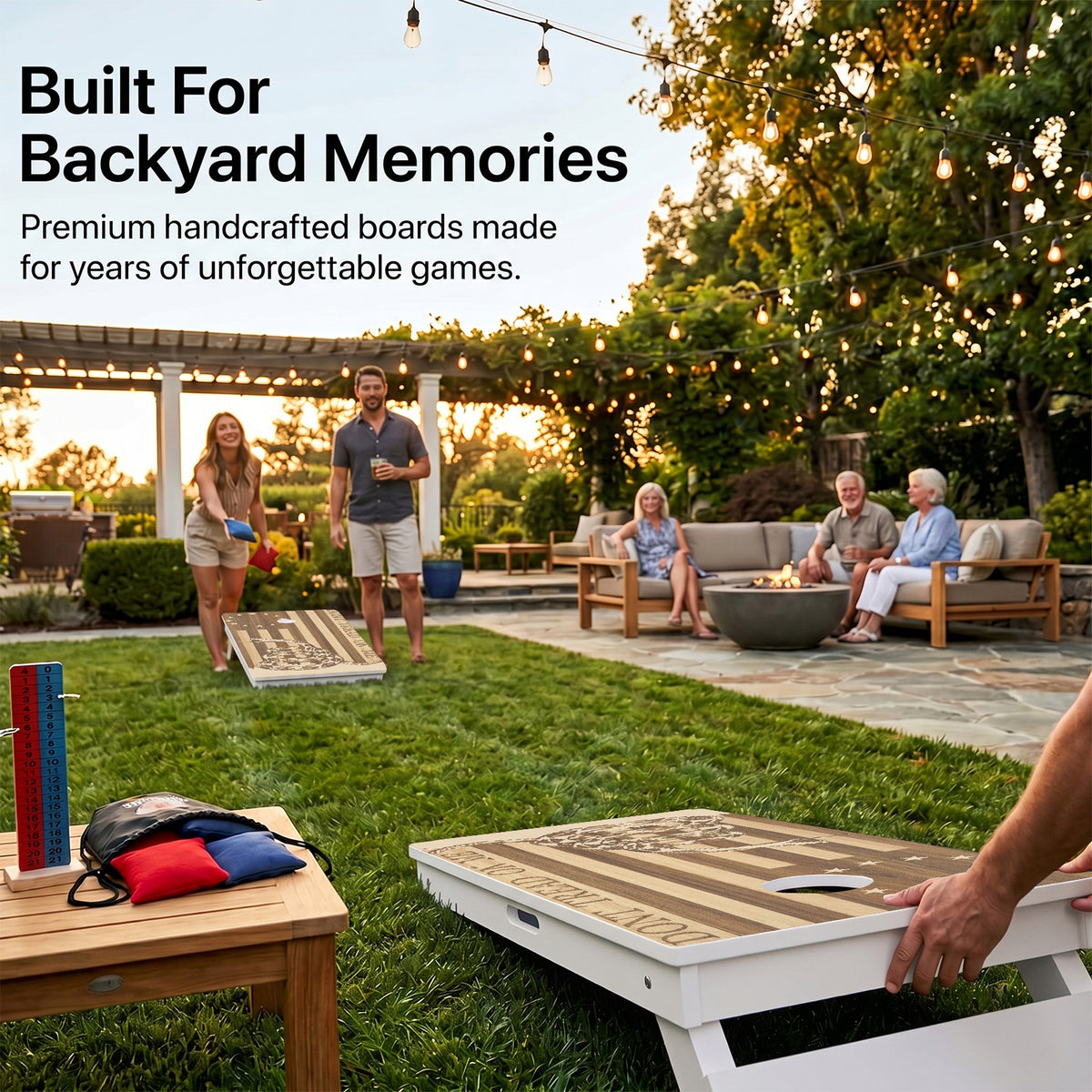 Backyard Cornhole Game Using Cornhole Weather Proof Don't Tread On Me Board.