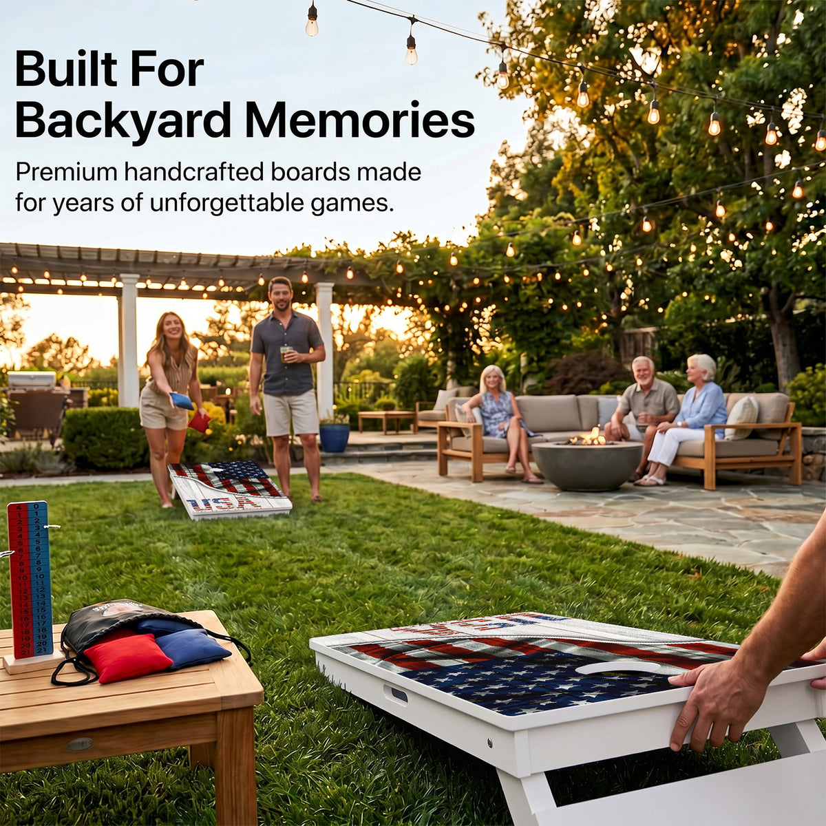 Backyard Cornhole Game Using Weather Proof USA Love it Or Leave It Board.