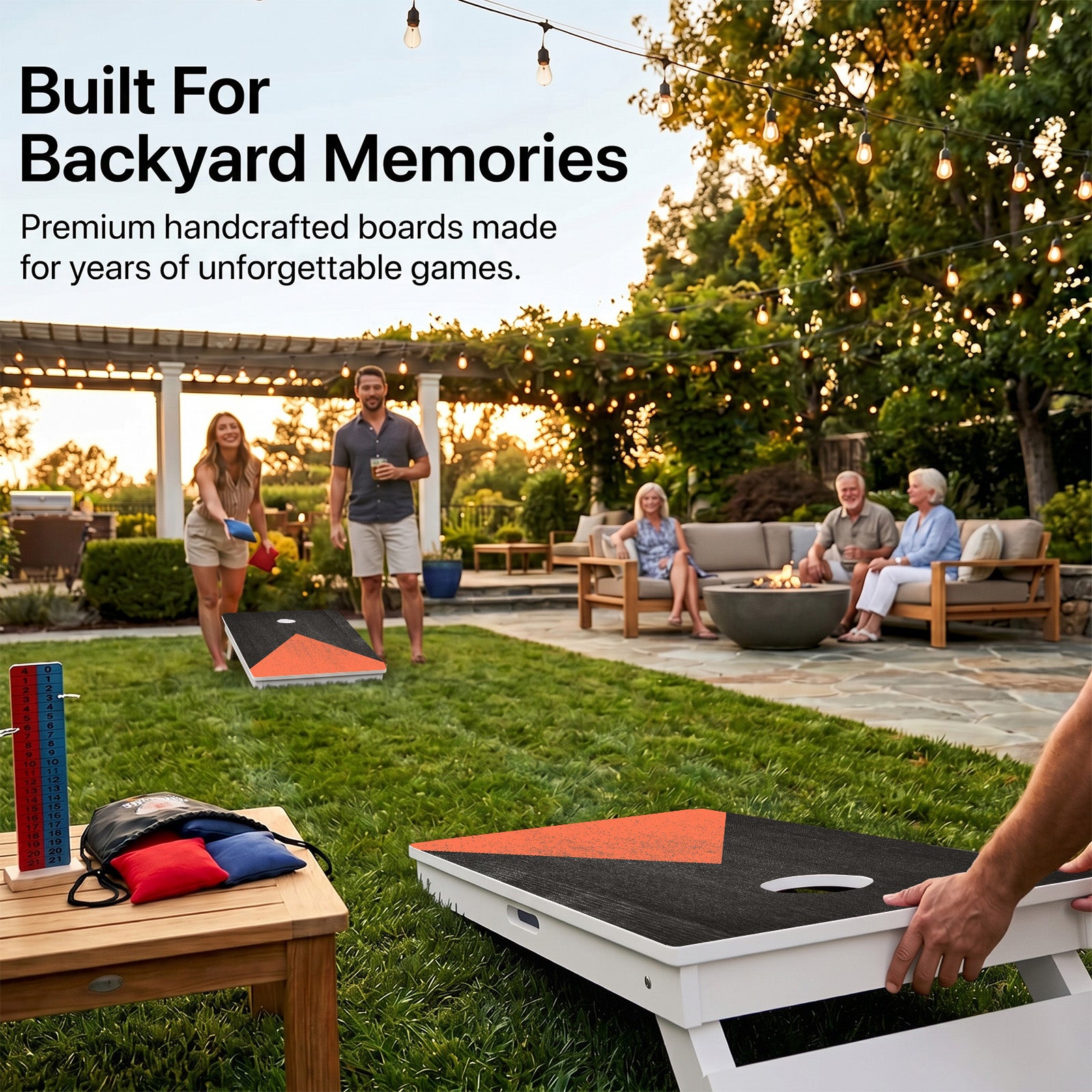 Wood Grain With Orange Weather Proof Cornhole Boards
