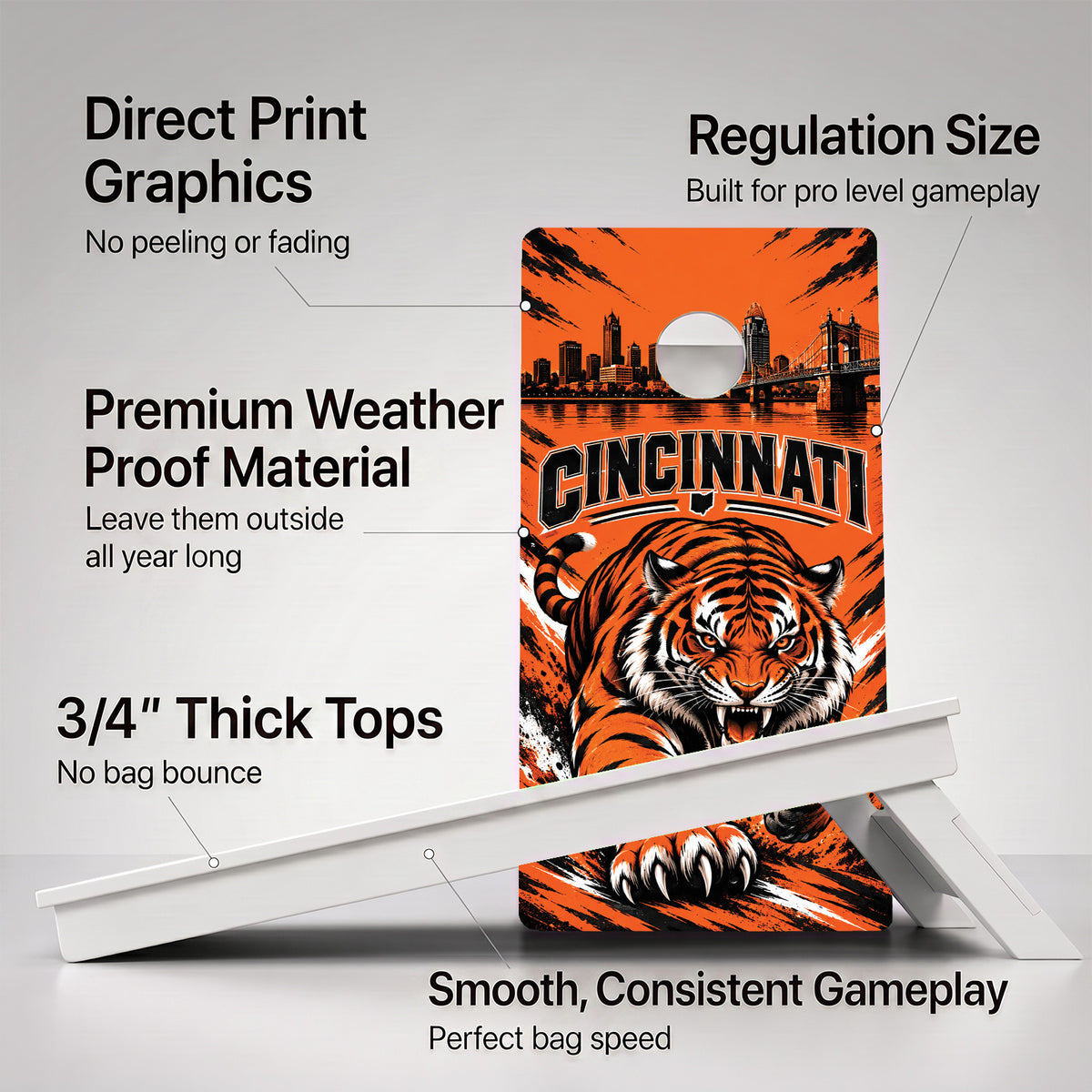 Cincinnati Football Weather Proof Cornhole Boards