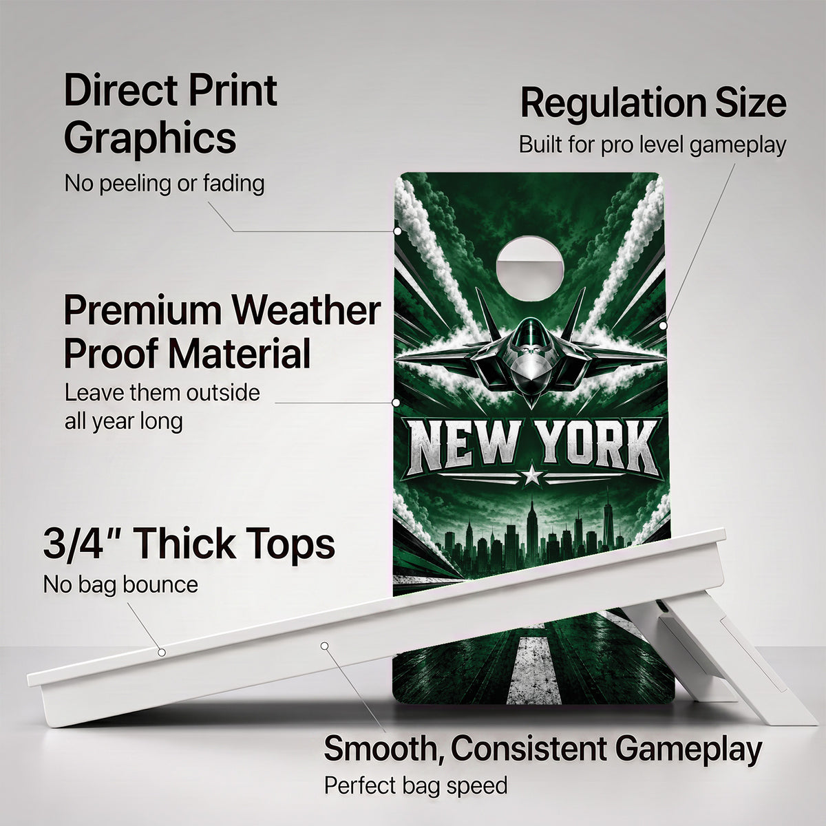 New York Fighter Jet Football Weather Proof Cornhole Boards