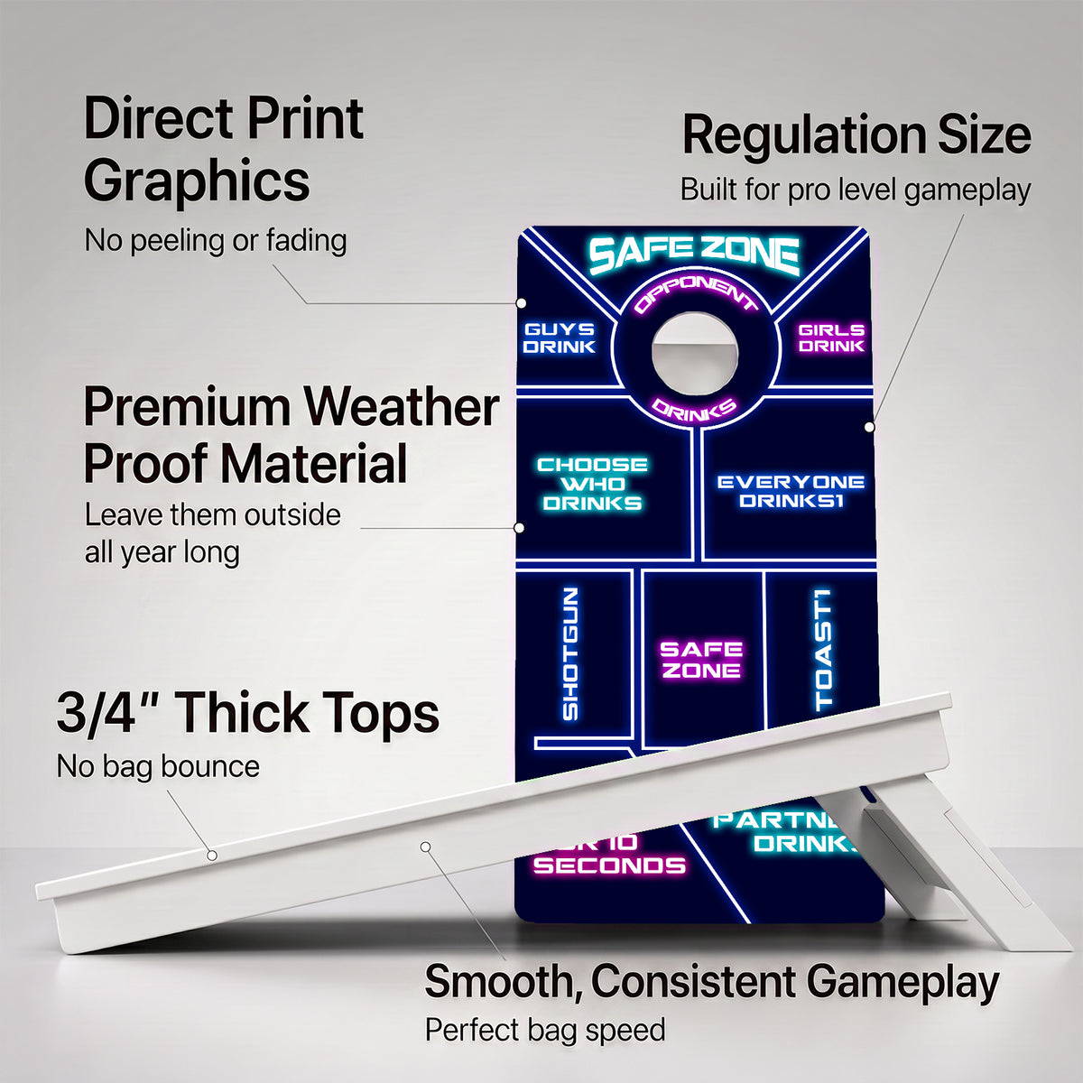 Neon Drinking Game Weather Proof Cornhole Boards