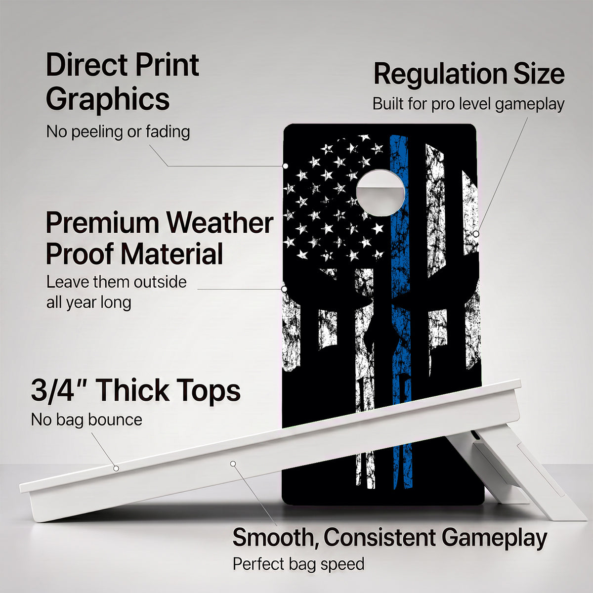 Blue Line Punisher Skull Weather Proof Cornhole Boards