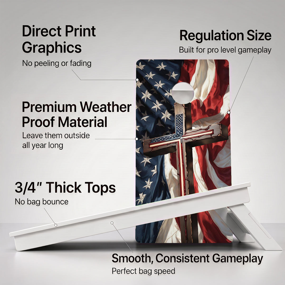 American Flag Cross Weather Proof Cornhole Boards